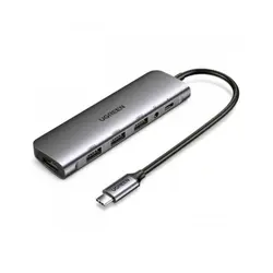 هاب مبدل یوگرین USB-C To HDMI+3*USB 3.0 A+ AUX3.5mm+PD Power مدل CM136 کد80132