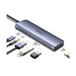 هاب مبدل یوگرین USB-C To HDMI+3*USB 3.0 A+ AUX3.5mm+PD Power مدل CM136 کد80132