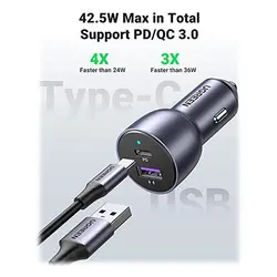 شارژر فندکی USB-C PD+USB-A QC (30+22.5)W یوگرین مدل CD213 - ایزی مارکت