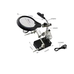 گیره مونتاژ ذره بین دار دارای پایه هویه و LED مدل TE-800