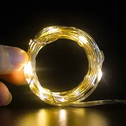 ریسه میکرو LED مفتولی 2 متر سفید آفتابی نوع باتری سکه ای