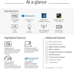 لپ تاپ اچ پی پاویلیون مدل Ci5 (10300H) 8GB 256GB SSD 4GB