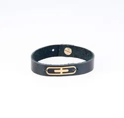 دستبند چرمی یراق طلایی مردانه LM1015