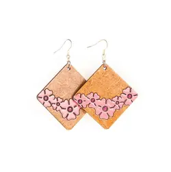 گوشواره آویزی چوبی دست ساز گلدار کد EC1106