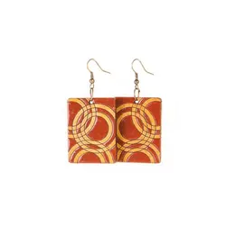 گوشواره آویزی چوبی دست ساز طرح دار کد EC1103