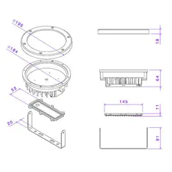 هیت سینک آلومینیومی پروژکتوری ضدآب پایه دار 195X64mm