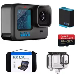 کیت دوربین ورزشی گوپرو GoPro HERO11 Black و پکیج لوازم جانبی 53 تکه + مموری 64G + باتری اضافه + قاب ضد آب