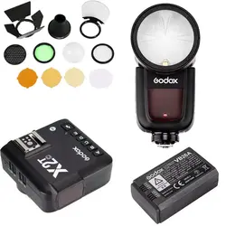 پکیج فلاش اکسترنال گودکس Godox V1 همراه فرستنده رادیو فلاش X2T  و باتری اضافه و کیت لوازم جانبی AK-R1