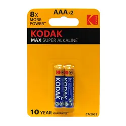 باتری نیم قلمی KODAK مدل MAX SUPER ALKALINE کارتی 2 عددی