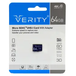 رم میکرو 64 گیگ VERITY مدل U3 80MB/s 533X