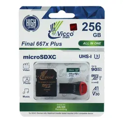 کارت حافظه microSDXC ویکومن 667x ظرفیت 256 گیگابایت به همراه کارت خوان و آداپتور