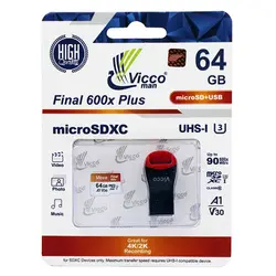 کارت حافظه microSDHC ویکومن 600X ظرفیت 64 گیگابایت به همراه کارتخوان