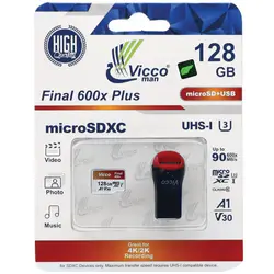 کارت حافظه microSDXC ویکومن 600X ظرفیت 128 گیگابایت به همراه کارتخوان