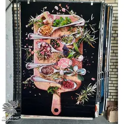 فرش آشپزخانه تیره طرح ادویه جات کد 1078 | فرشینه کاشان