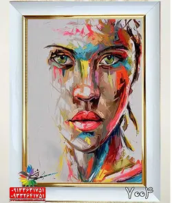 تابلو فرش دست بافت گونه مدرن کد 7004 با قاب ناودانی سفید | فرشینه کاشان