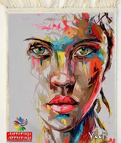 تابلو فرش دست بافت گونه مدرن کد 7004 با قاب ناودانی سفید | فرشینه کاشان