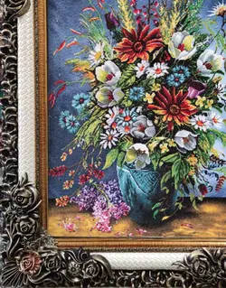 تابلو فرش گل و گلدان دست بافت گونه کد 5034g | فرشینه کاشان