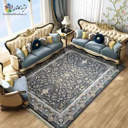 فرش 1200 شانه گلبرجسته طلاکوب کد 120 زمینه دودی | فرشینه کاشان