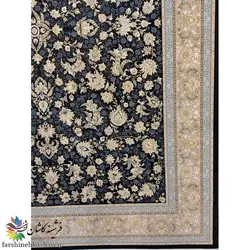 فرش 700 شانه طلاکوب طرح فرنوش زمینه سرمه ای | فرشینه کاشان