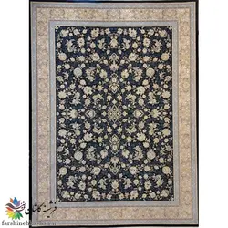 فرش 700 شانه طلاکوب طرح فرنوش زمینه سرمه ای | فرشینه کاشان