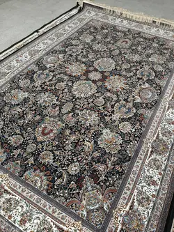 فرش طرح یاشار سرمه ای هزار شانه تراکم 3000 | فرشینه کاشان