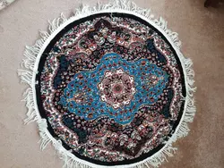 فرش گرد طرح ارکیده سرمه ای اکرولیک - فرش ارزان