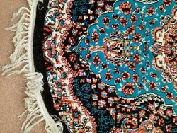 فرش گرد طرح ارکیده سرمه ای اکرولیک - فرش ارزان