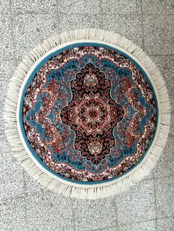 فرش گرد طرح ارکیده آبی - فرش ارزان