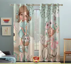 ست فرش پرده طرح دخترانه کدB407