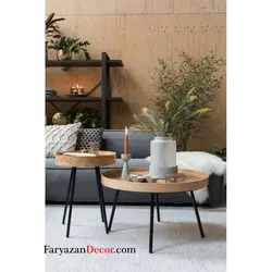 میز جلو مبلی فریازان دکور مدل لبه دار روکش بلوط