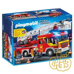 ماشین نردبان آتش نشانی پلی موبیل Fire Truck Ladder Unit with Lights &amp; Sounds Playset 5362