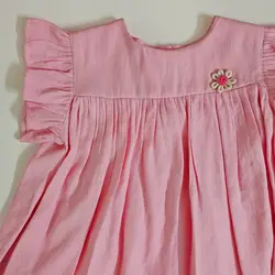 پیراهن نخی دخترانه سه دکمه