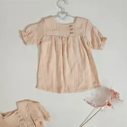 پیراهن نخی دخترانه سه دکمه