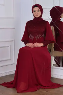 لباس مجلسی پوشیده پولک دوز پولکی زرشکی برند İSTANBULSTYLEMODA کد 1666987503