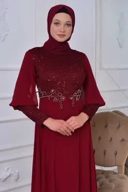 لباس مجلسی پوشیده پولک دوز پولکی زرشکی برند İSTANBULSTYLEMODA کد 1666987503