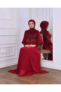 لباس مجلسی پوشیده پولک دوز پولکی زرشکی برند İSTANBULSTYLEMODA کد 1666987503