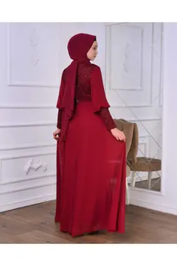 لباس مجلسی پوشیده پولک دوز پولکی زرشکی برند İSTANBULSTYLEMODA کد 1666987503