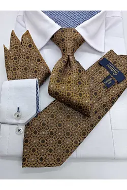 ست کراوات دستمال طرح‎دار زرد کلاسیک برند Gutiero کد 1667357405