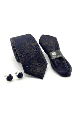 ست جوراب دکمه سرآستین کراوات شال ویژه دستمال طرح سرمه ای قهوه برند PİERRONİ کد 1667636707