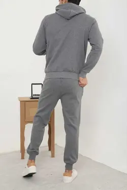 ست لباس راحتی کلاهدار جیب دار پارچه کلفت 3نخ طوسی مردانه برند 3MODA کد 1668363306