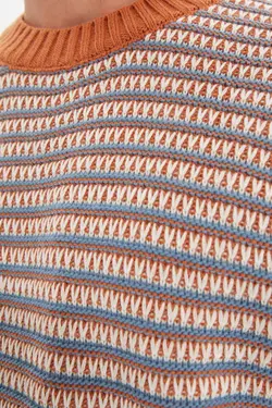 پلیور متناسب جاکاردار یقه گرد قهوه ای مردانه برند TRENDYOL MAN کد 1668272371