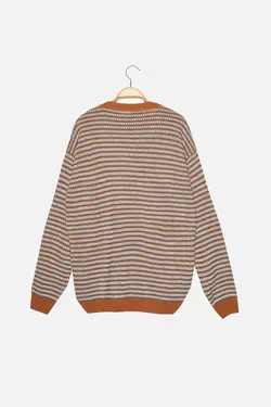 پلیور متناسب جاکاردار یقه گرد قهوه ای مردانه برند TRENDYOL MAN کد 1668272371