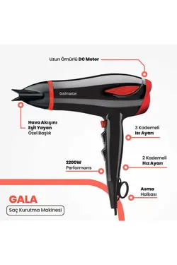 دستگاه خشک کن سر/مو 22000 قرمز دیفیوزر برند GoldMaster کد 1668270131