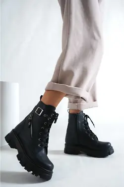 بوت پوستال کمربند چرم کمر طرحدار زیپدار مشکی زنانه برند Weynes کد 1668407709