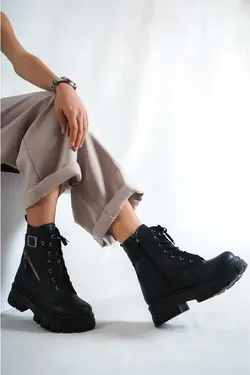 بوت پوستال کمربند چرم کمر طرحدار زیپدار مشکی زنانه برند Weynes کد 1668407709