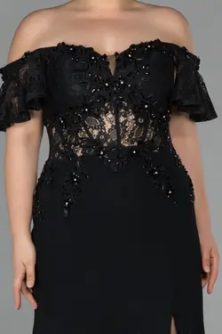 لباس مجلسی سایز بزرگ ماهی چاک دار مهره دوزی شده مشکی برند Abiyefon کد 1646701330