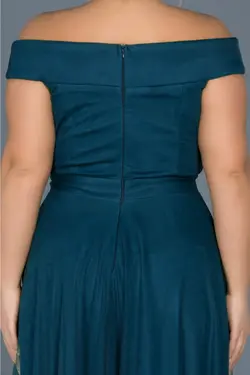 پیراهن سایز بزرگ یقه قایقی زنانه سبز نفتی برند Abiyefon کد 1646701269