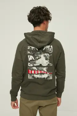 سوییشرت کلاهدار مردانه چاپی آستین بلند یشمی برند TRENDYOL MAN کد 1646467003