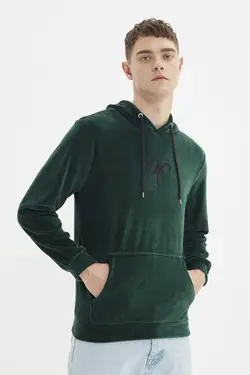 سوییشرت کلاهدار متناسب مردانه قلاب دوزی شده سبز زمردی برند TRENDYOL MAN کد 1646467002