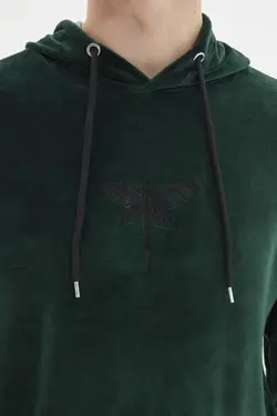 سوییشرت کلاهدار متناسب مردانه قلاب دوزی شده سبز زمردی برند TRENDYOL MAN کد 1646467002